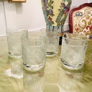 Set of 4 Ralph Lauren Safari Argyle Plaid Double Old Fashioned Lion Crest Glass